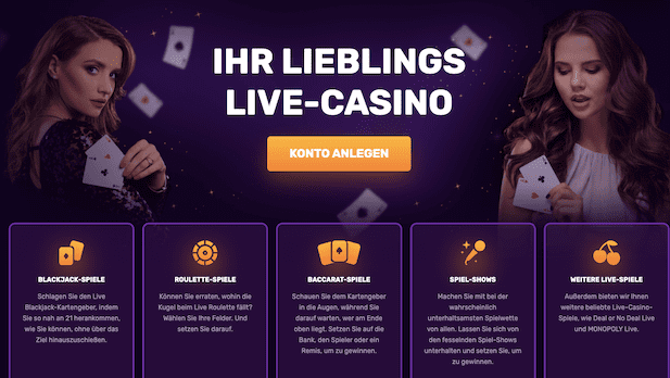 Auswahl an Spielen im Live Casino